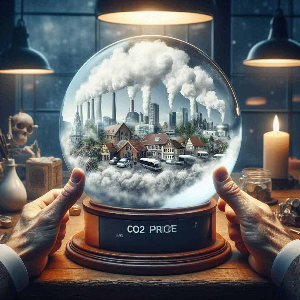 Illustration einer Glaskugel als Symbol für die Unsicherheit künftiger CO₂-Preise.