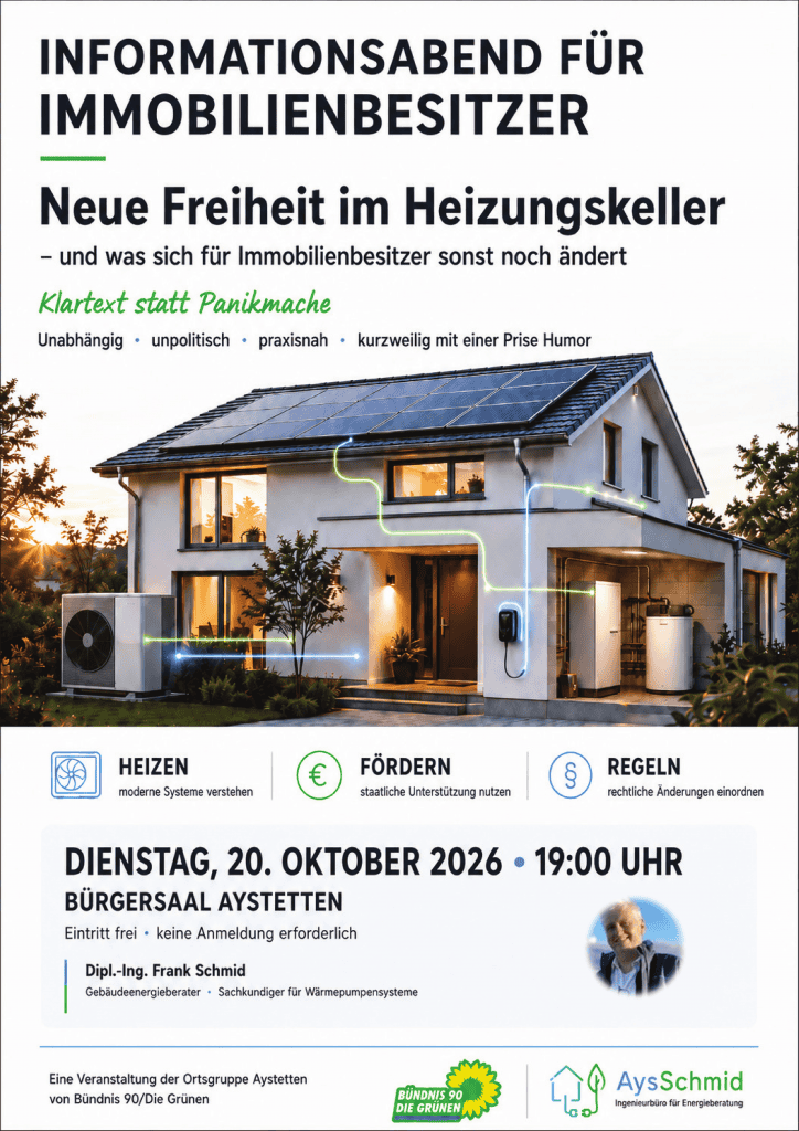 Einladungplakat zum Informationsabend für Immobilienbesitzer am 20.10.2026 in Aystetten.