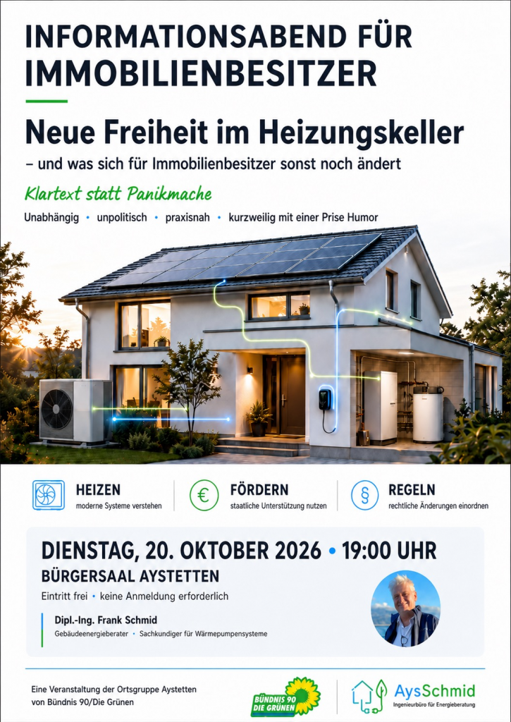 Einladungplakat zum Informationsabend für Immobilienbesitzer am 20.10.2026 in Aystetten.